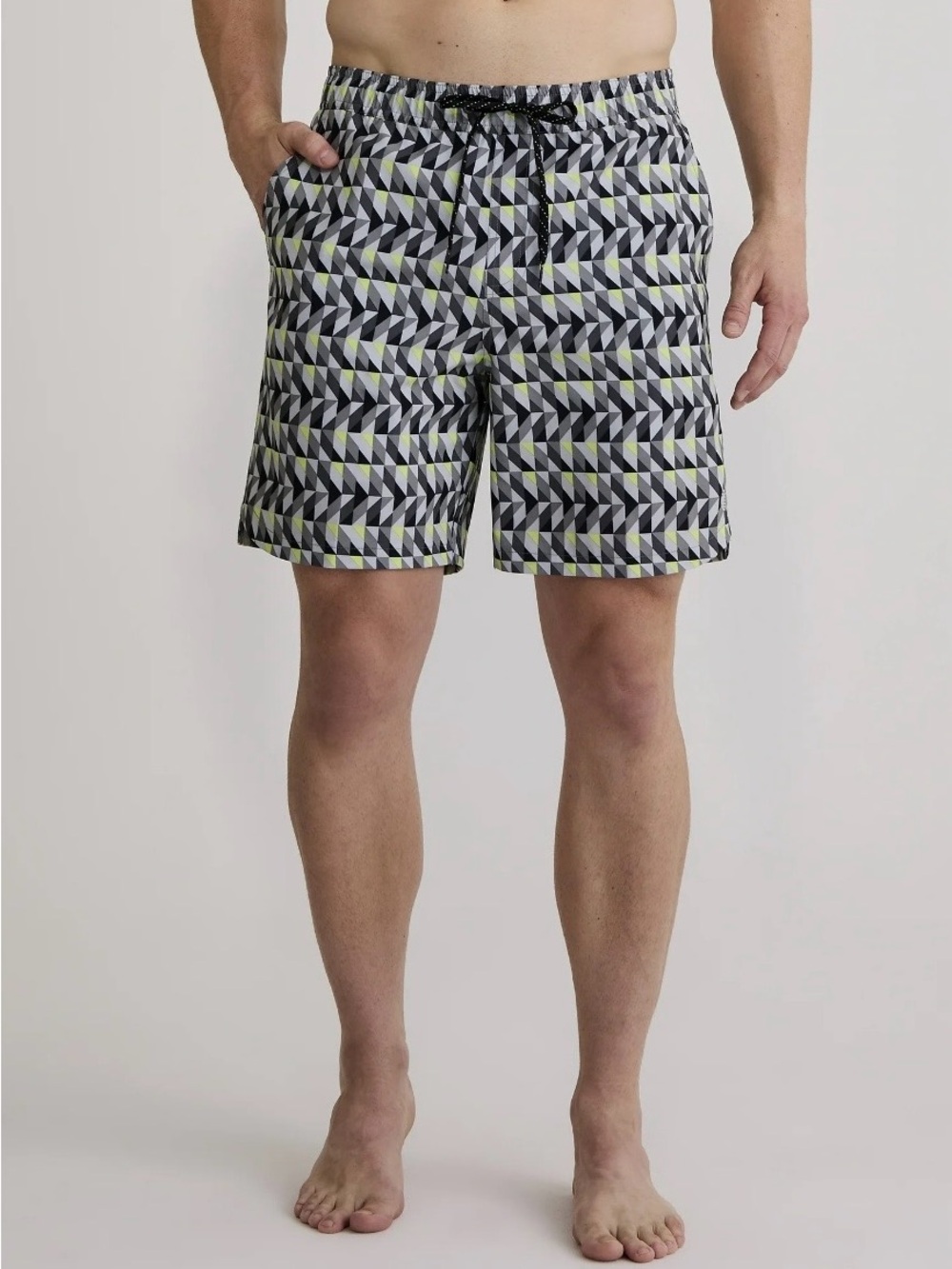Laguna Geometric Print Swim Trunks - Gray & Neon Yellow